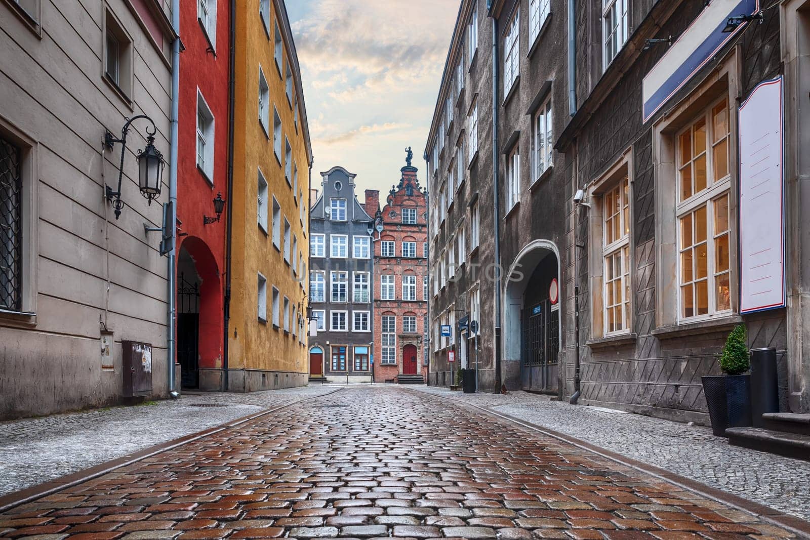 Old traditional street of Gdansk, Poland with no people.