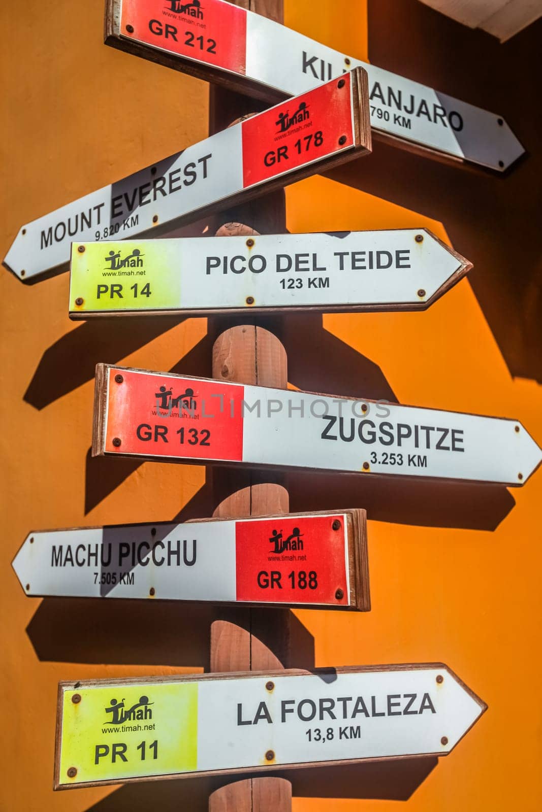 La Gomera, Spain - April 2013 : Colorful direction pole at La Gomera, Canary Islands