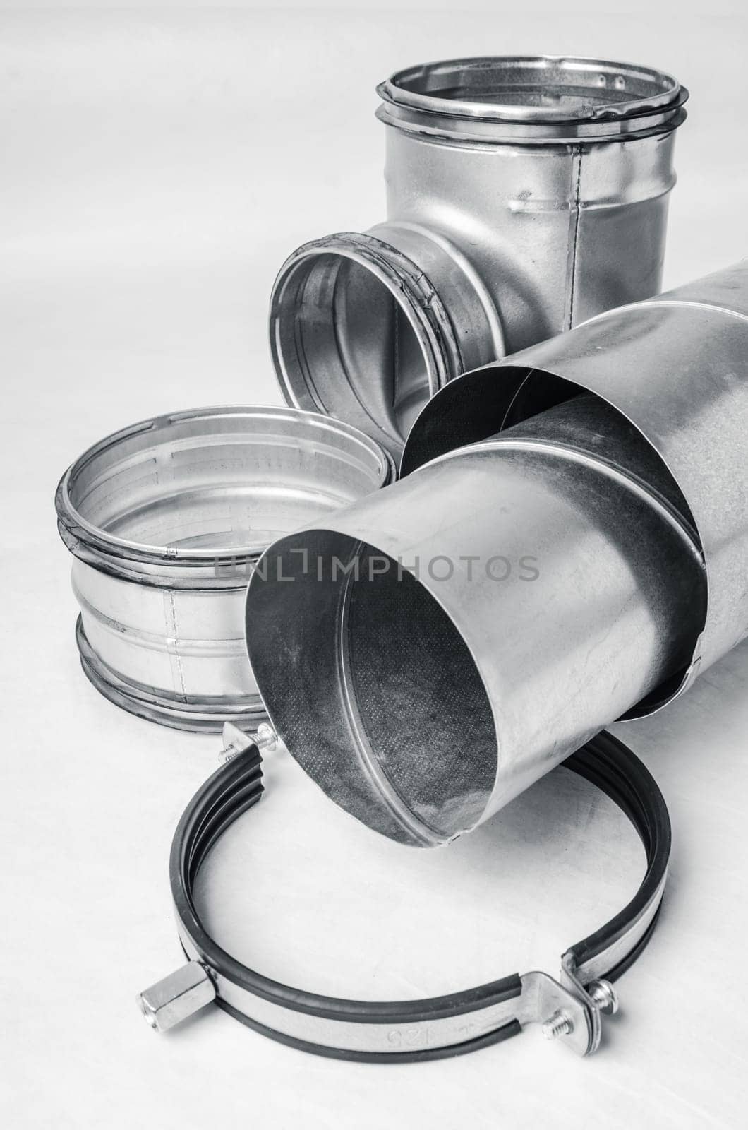 Details of installation Ventilation system, close up a white background