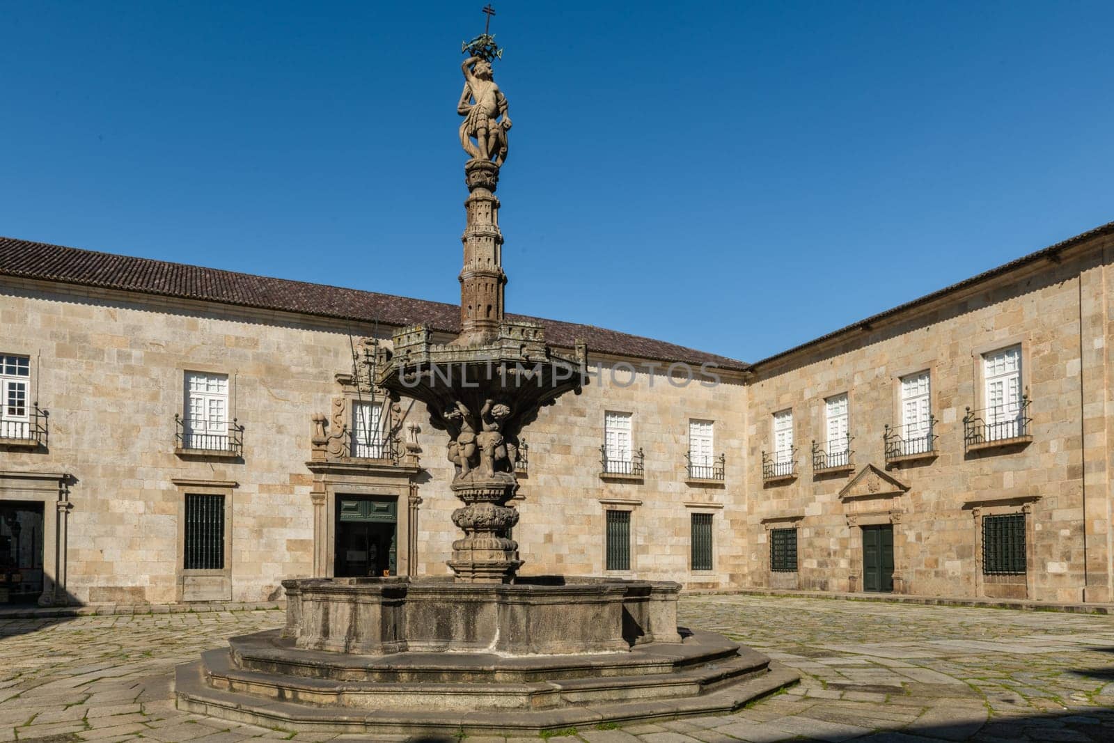 BRAGA, PORTUGAL - CIRCA FEBRUARY 2019: Calvario Largo do Paco, 7 Station and University of Minho - Rectory Braga, Portugal.