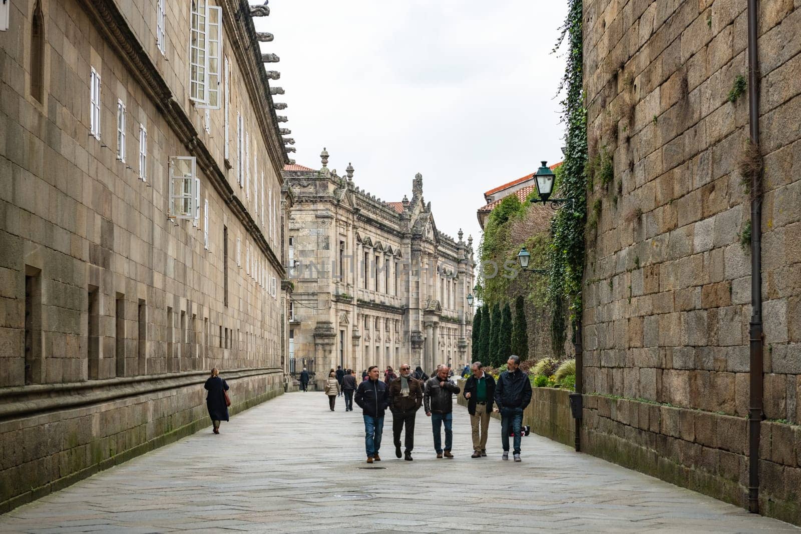 SANTIAGO DE COMPOSTELA, SPAIN - CIRCA FEBRUARY 2019: Universidade de Santiago de Compostela, Facultade de Medicina and Odontoloxía facade drom street view.