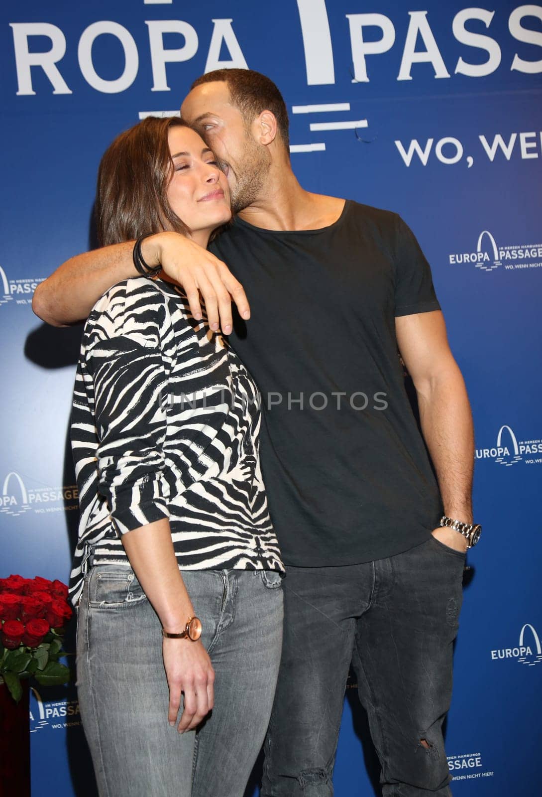 Bachelor Andrej Mangold  with Giirlfriend  Jennifer Lange attend the  Europa Passage Hamburg on 28.02.2019