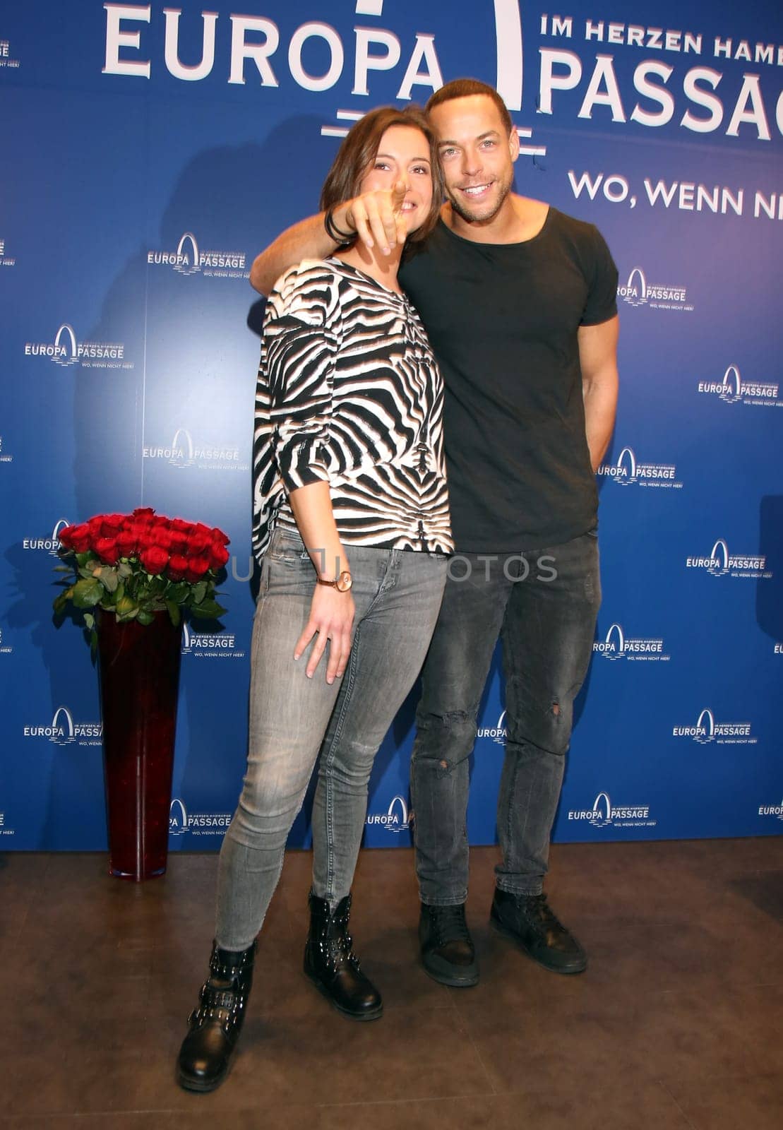 Bachelor Andrej Mangold  with Giirlfriend  Jennifer Lange attend the  Europa Passage Hamburg on 28.02.2019