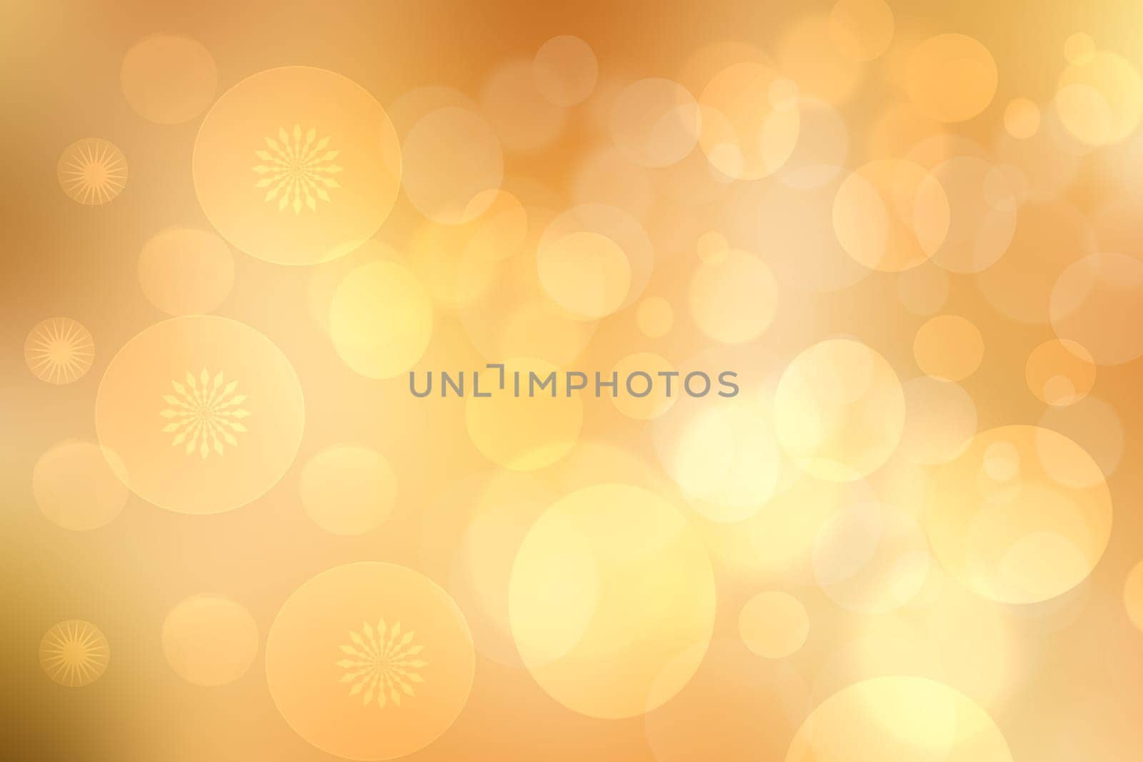 A festive abstract golden yellow gradient background texture with glitter defocused sparkle bokeh circles. Card concept for Happy New Year, party invitation, valentine or other holidays.