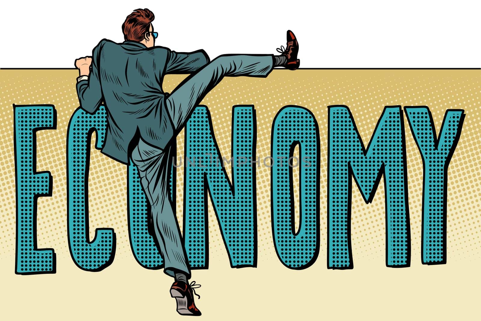 economy. business startup concept. Businessman moves over the obstacle. Pop art retro vector illustration kitsch vintage