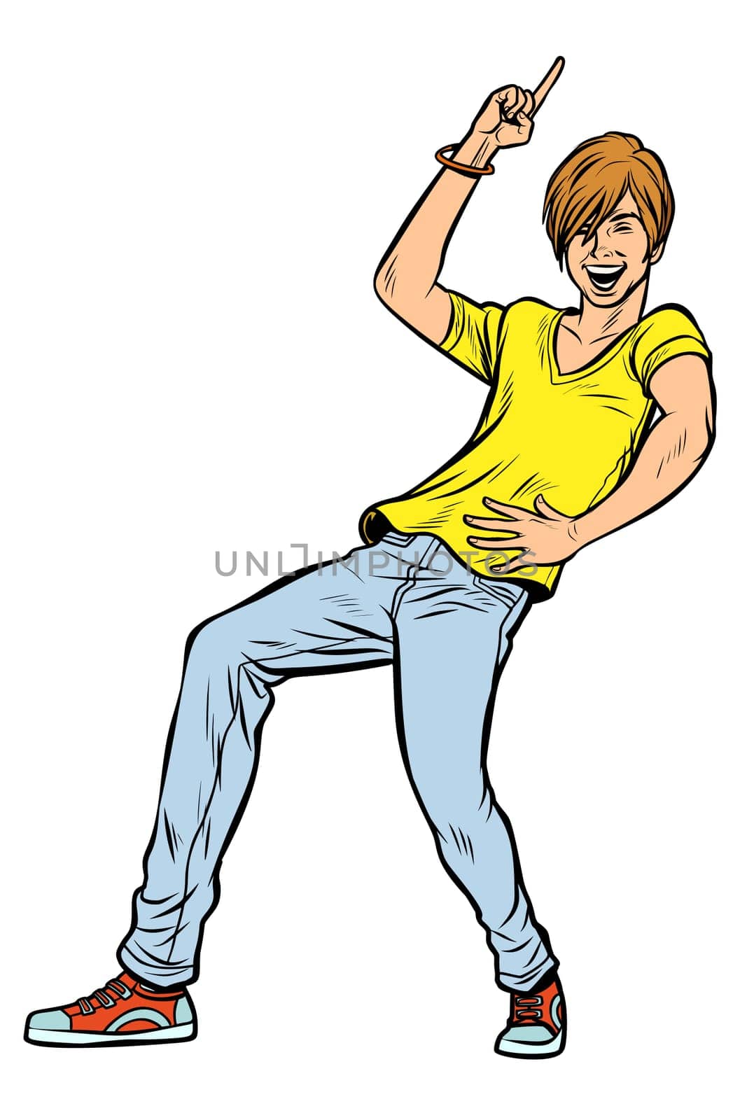 modern young red man dancing. Pop art retro vector illustration vintage kitsch