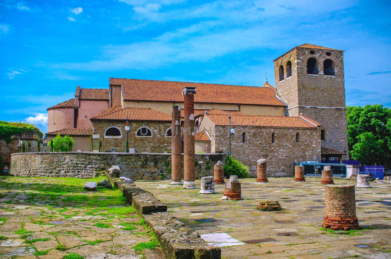 San Giusto Cathedral and Roman Forum hill in Trieste - Italy .
