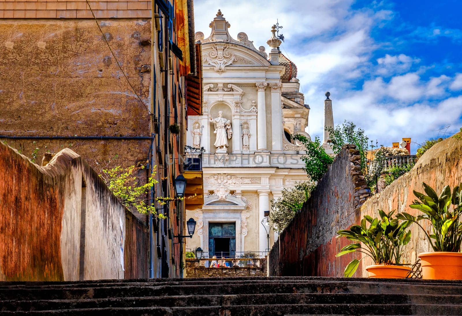 baroque italian church white facade - the Nostra Signora delle Lettere church in Santa Margherita Ligure - Genoa - Italy