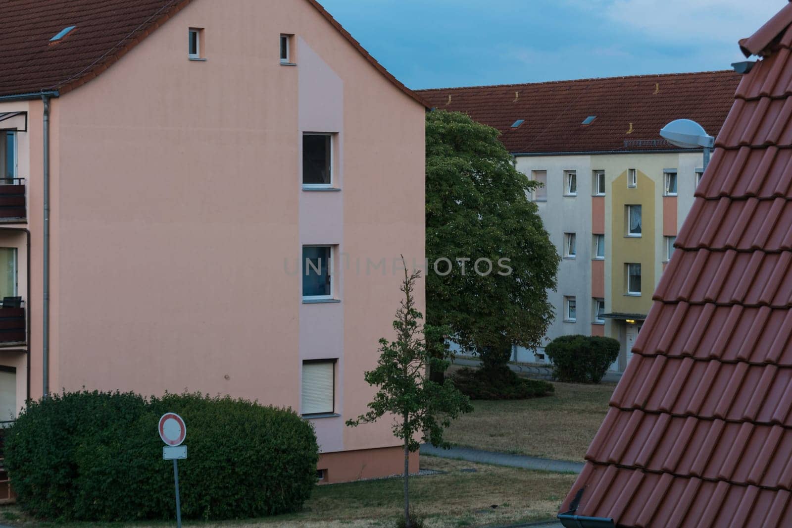 Typical building in East Germany with precast concrete parts with copy space