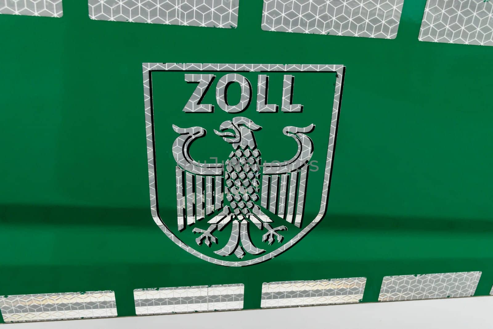 GIESSEN, Germany - JULY 19, 2018: ZOLL (Costums Duty Control) logo on a Car. Zollcontrolle ( Customs duty control ) - german police department for customs and duty control
