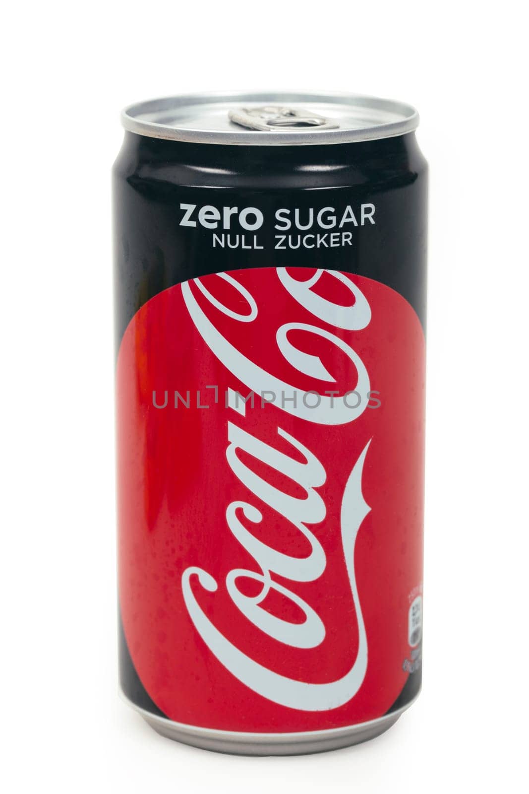 HUETTENBERG, GERMANY - JUNE 7, 2018: Cans of Zero Sugar Coca-Cola isolated on white. Coca-Cola is a carbonated soft drink sold in stores, restaurants, and vending machines throughout the world.