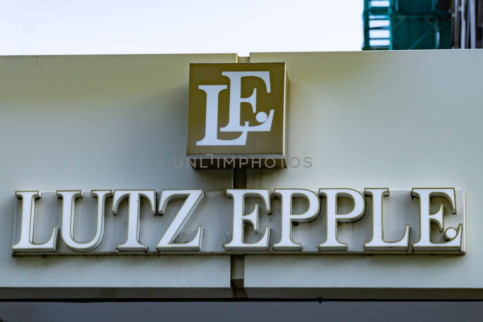 Wiesbaden, Germany - June 03 2018: LUTZ EPPLE logo on a facade. LUTZ EPPLE is a German Jeweler and watchmaker.