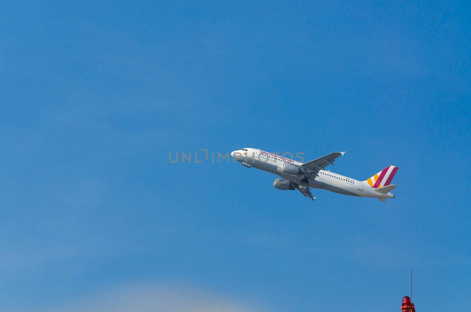 DUESSELDORF, NRW, GERMANY - MARCH 18, 2015:  German Wings Airbus A320-200 during startup on the Duesseldorf airport.