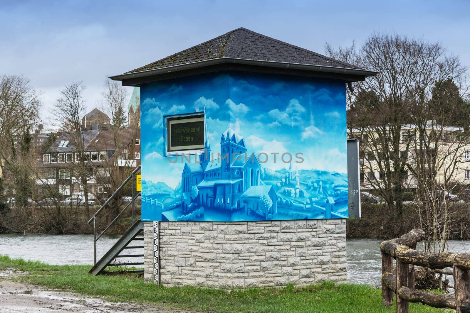ESSEN, NRW, GERMANY - DECEMBER 21, 2015:.Water level monitoring station in Essen-Werden Germany. One of around 50 level monitoring stations that measure the water level of the Ruhr.