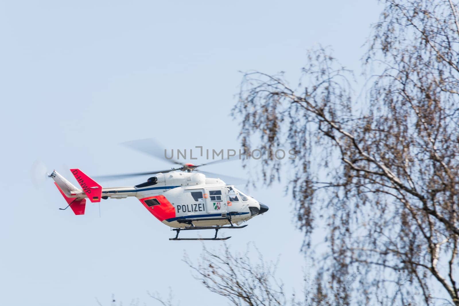 ESSEN, NRW, GERMANY - APRIL 11, 2016:.German police, rescue helicopter landing  to a police operation..