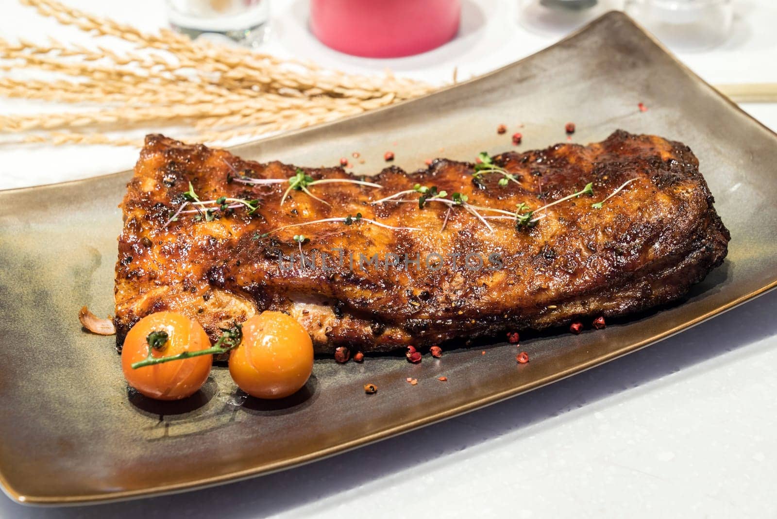 Smoke grilled pork ribs BBQ