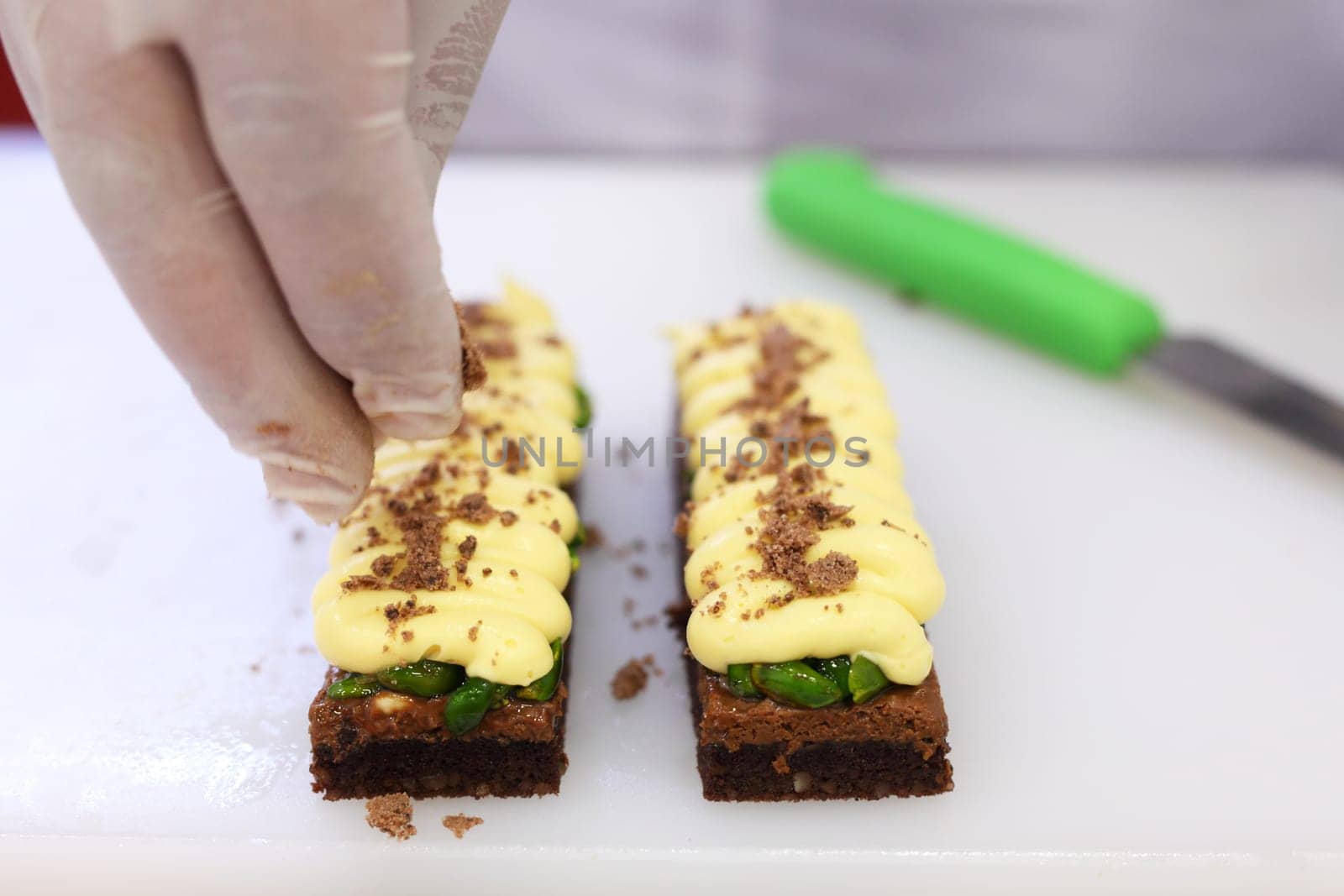 Sweets preparation on a restaurant kitchen