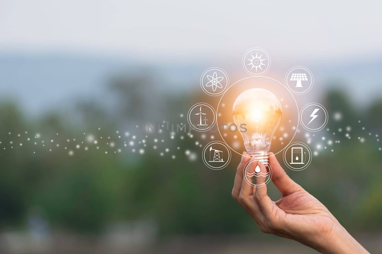 Hand of male holding a light bulb and copy space for accounting, ideas and creative concept.