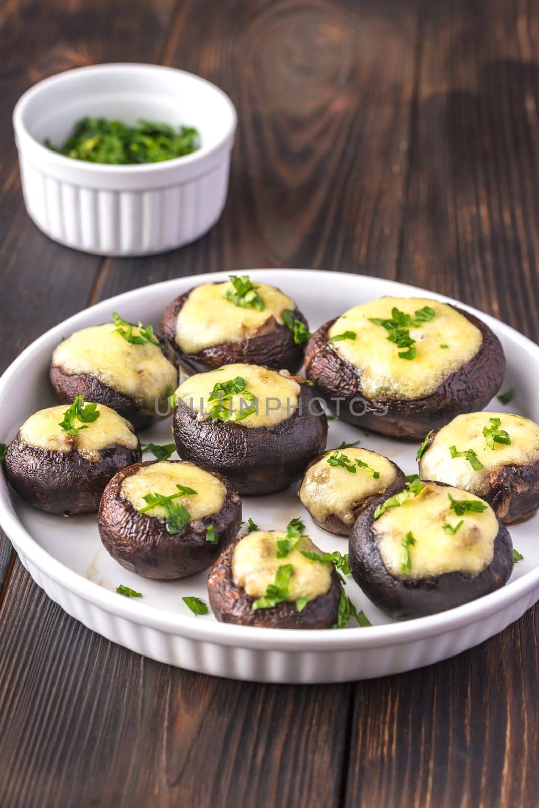 Baked mushrooms stuffed with mozzarella
