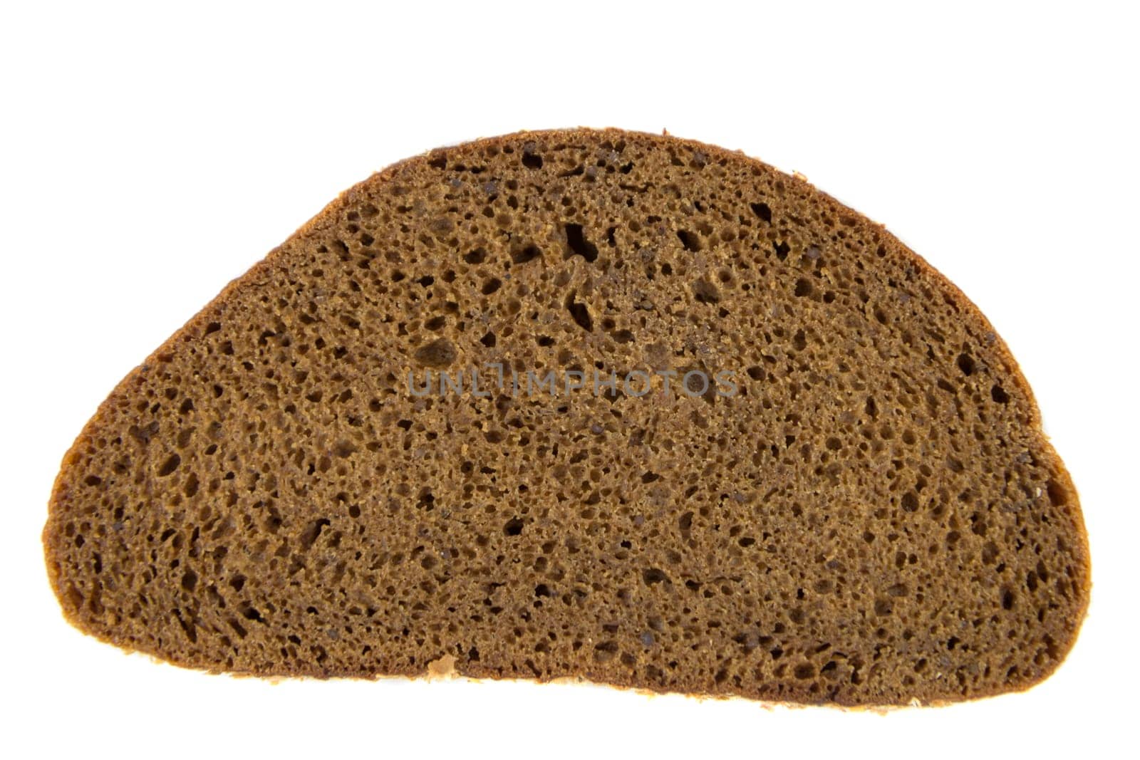 slice of rye bread on white background