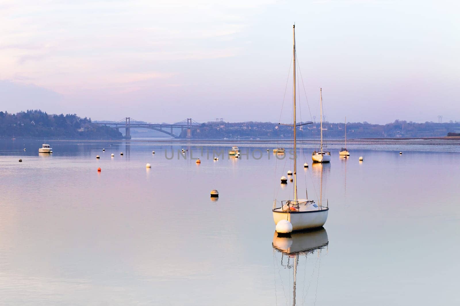 The Rance river in Pleudihen-sur-Rance in the sunset, Brittany, France