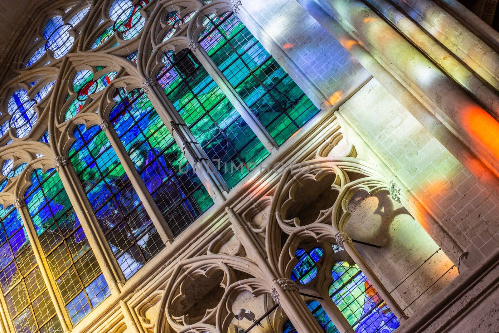Stained glass windows in the Saint Gatien Cathedral of Tours, France