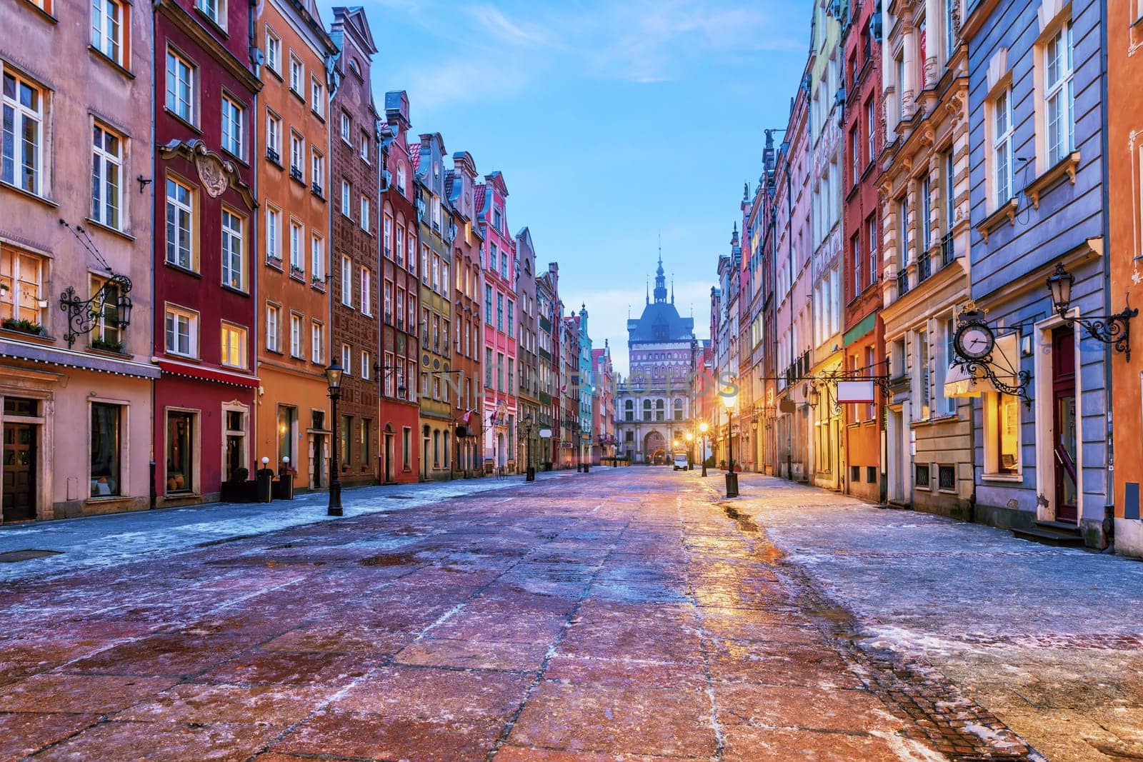 Long Market in Gdansk, view from the steps of the Town Hall, Poland.