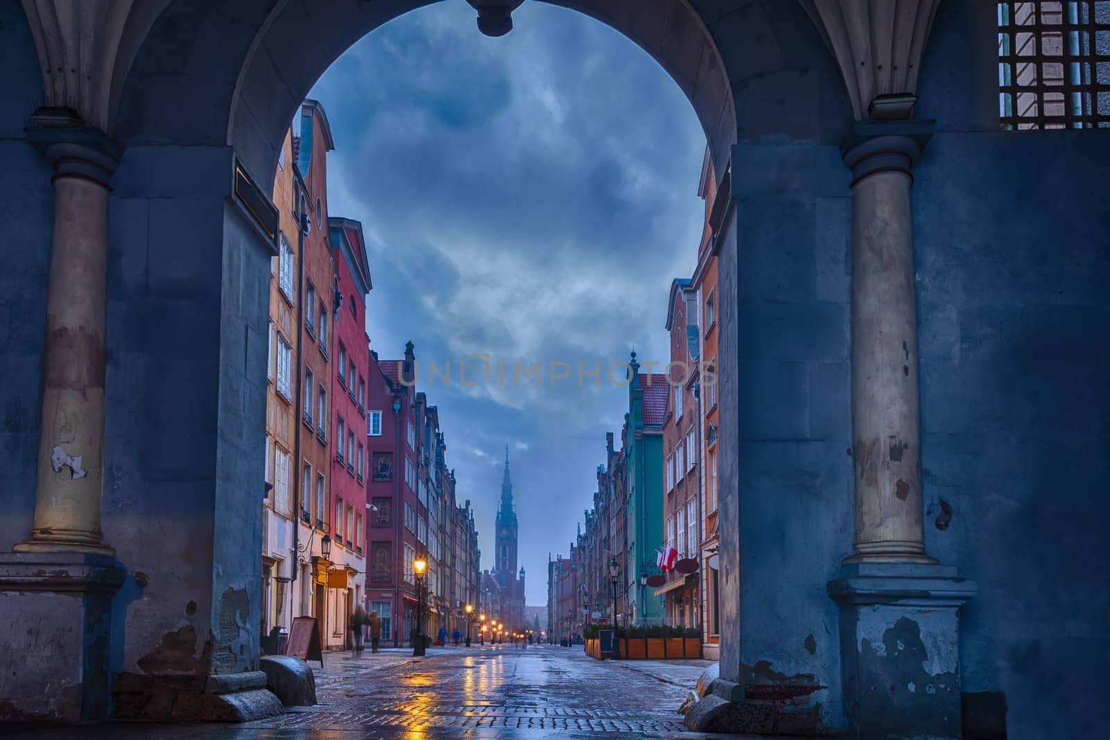 View on the Long Market, the main street of Gdansk, from the Green Gate arch.