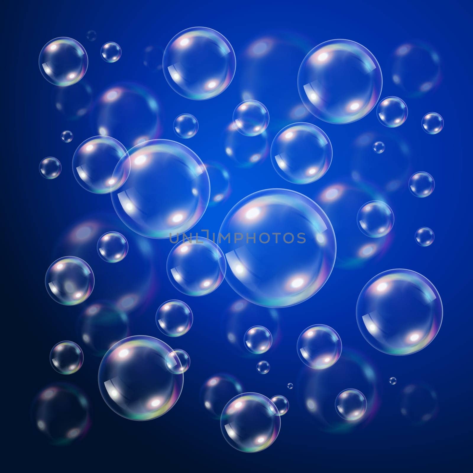 Transparent bubbles over dark blue background