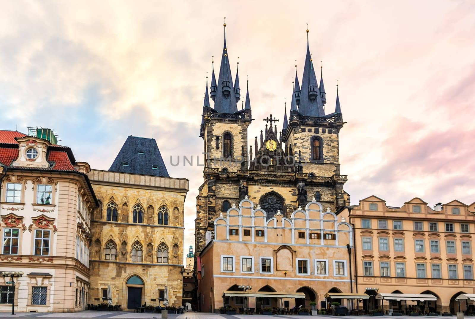 Old Town Square with the House at the Stone Bell and the Church of Our Lady Before Tyn.