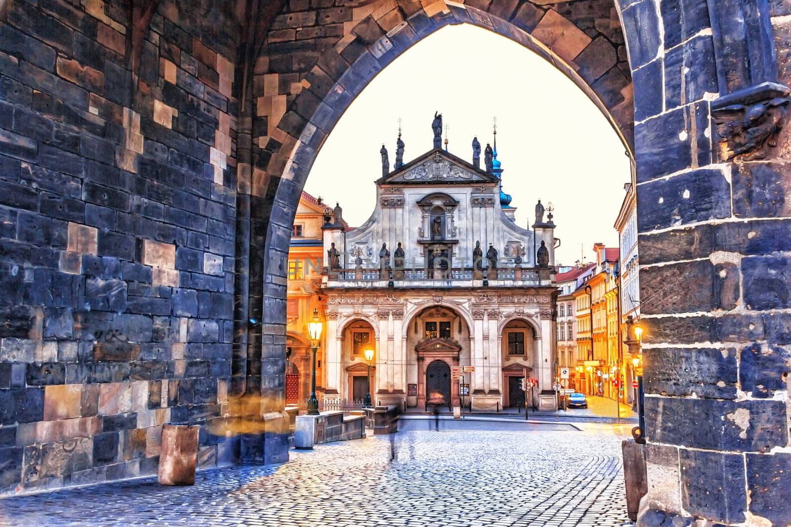St. Salvator Church, view from the arch in Old Town Tower, Prague.