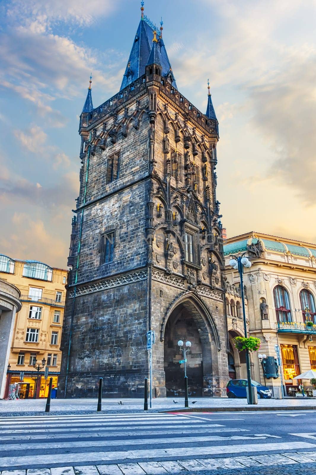 The Powder Gate in the Old Town of Prague, Czech Republic, no people.