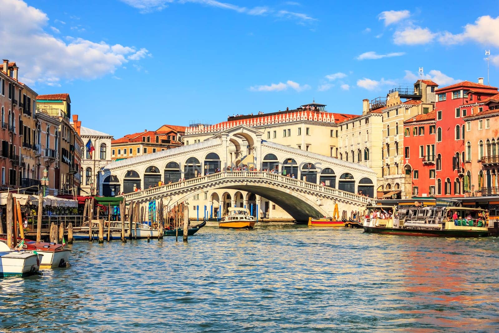 The Rialto Bridge, one of the most visited sights of Venice, Italy.
