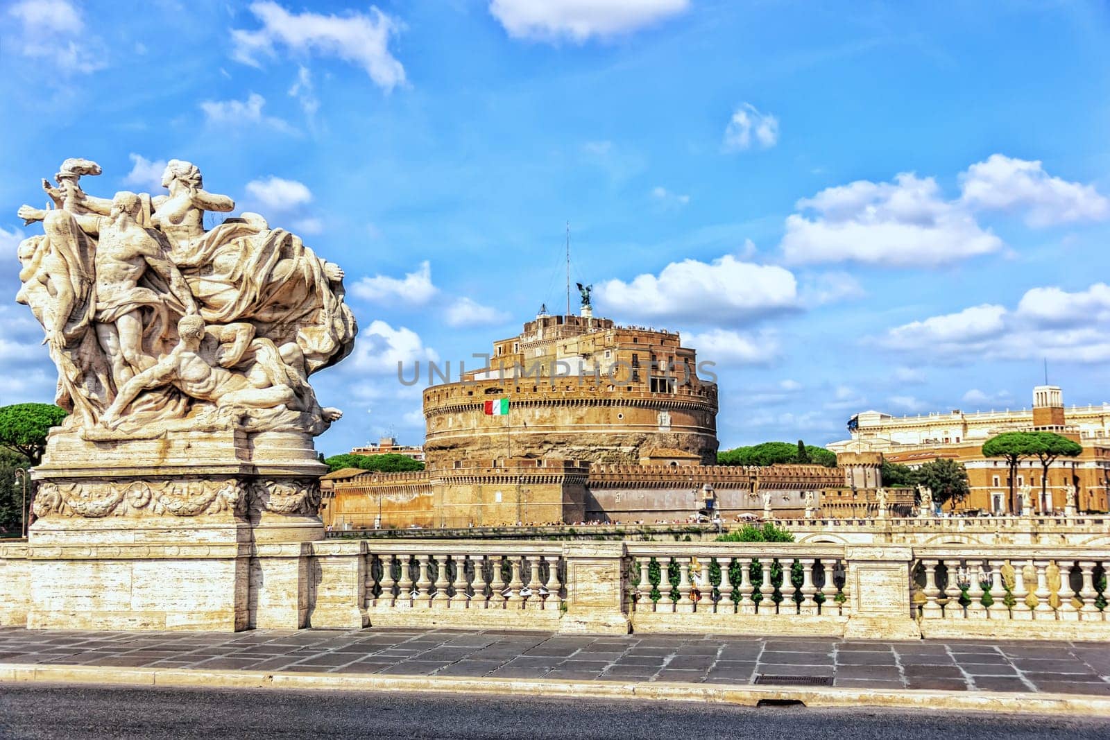 Castel Sant'Angelo from the Bridge called Ponte Vittorio Emanuele II, Rome, Italy.