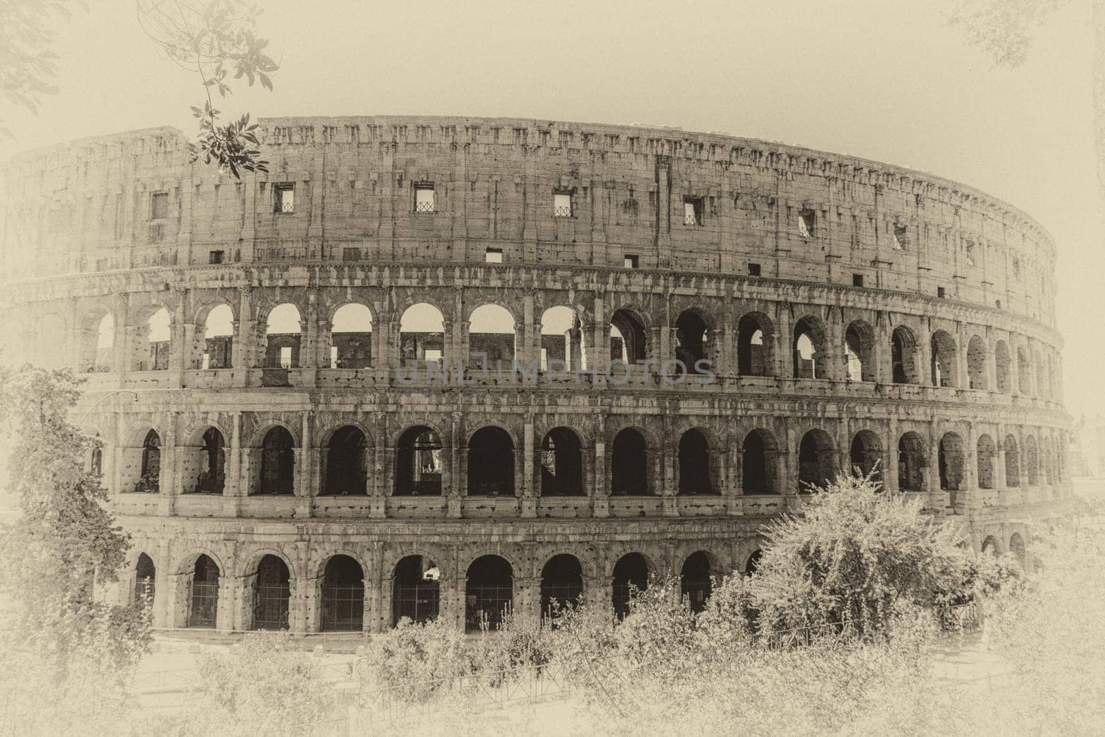Coliseum vintage photo, retro style, Rome Italy