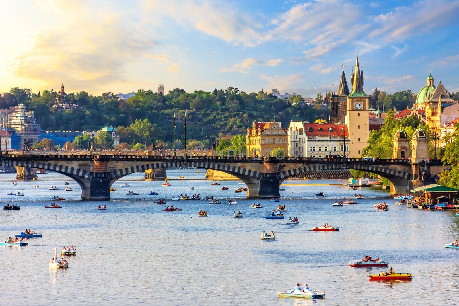 Boating in the centre of Prague near Old Town and Manes bridge.