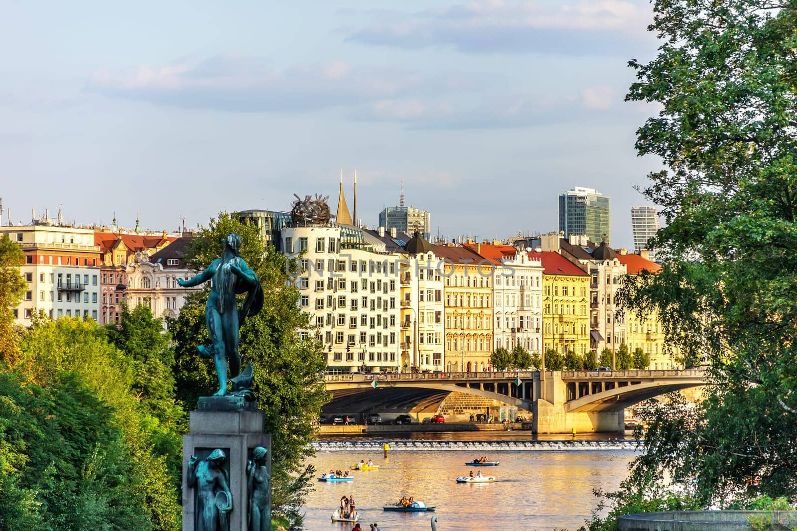 Jiraskuv bridge over the Vltava river, Prague, Czech Republic.