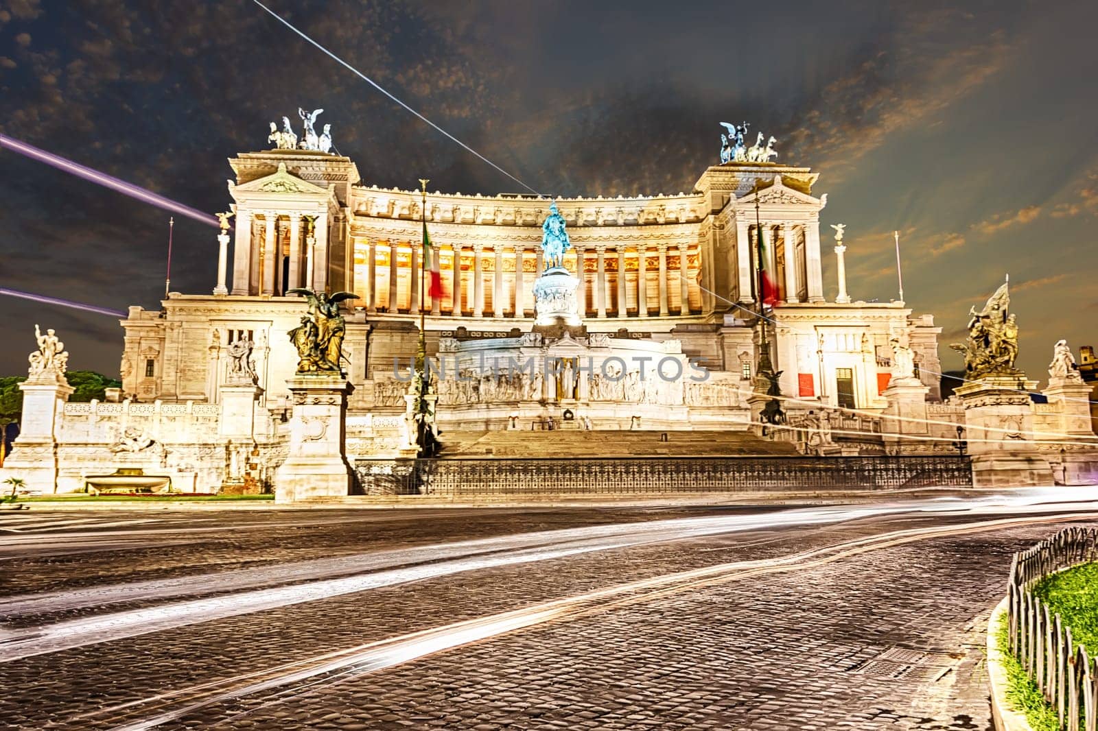 Vittoriano or Altar of the Fatherland, a monument built in honor of Victor Emmanuel, night view