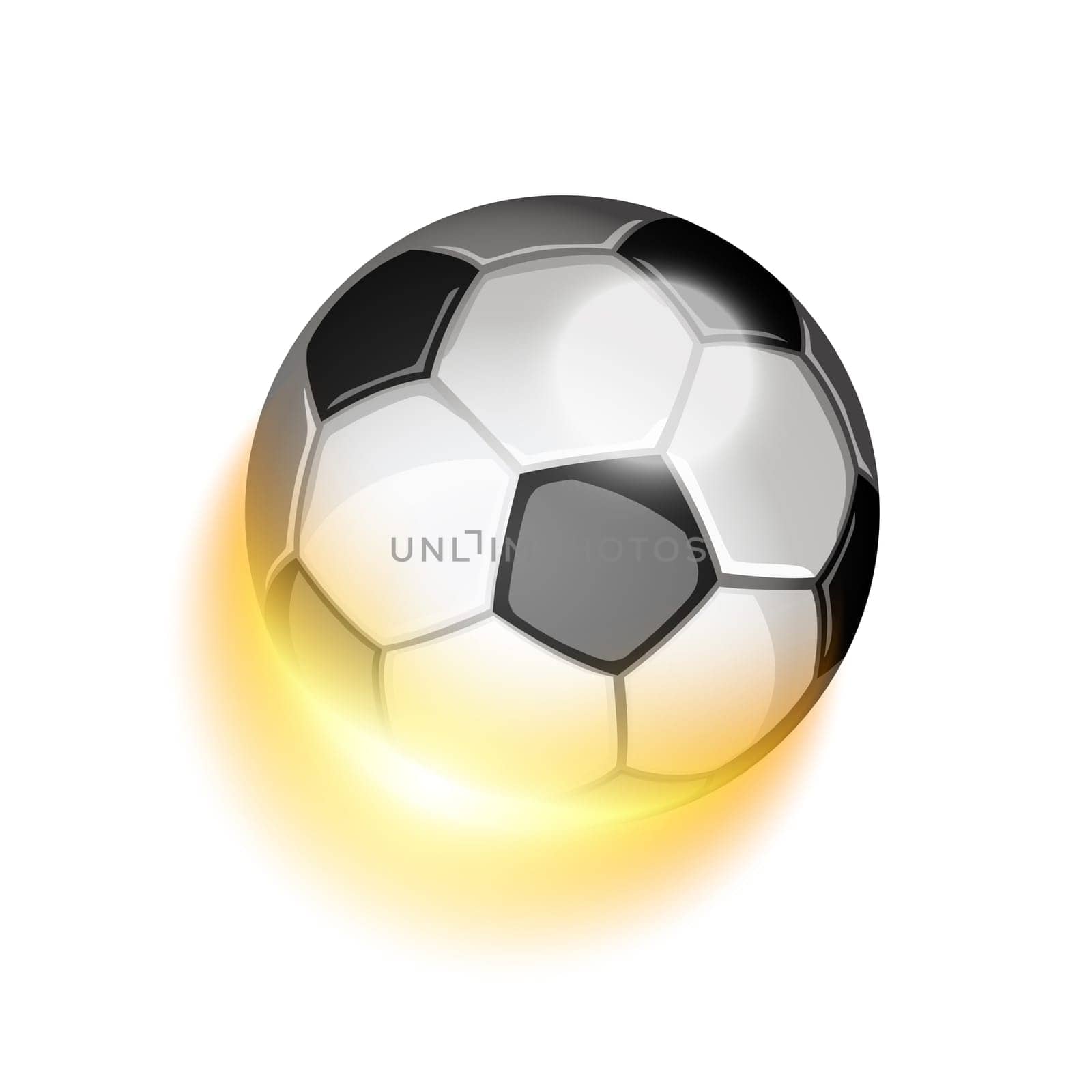 Soccer sport ball in fire. Bright and shiny effects with transparencies.