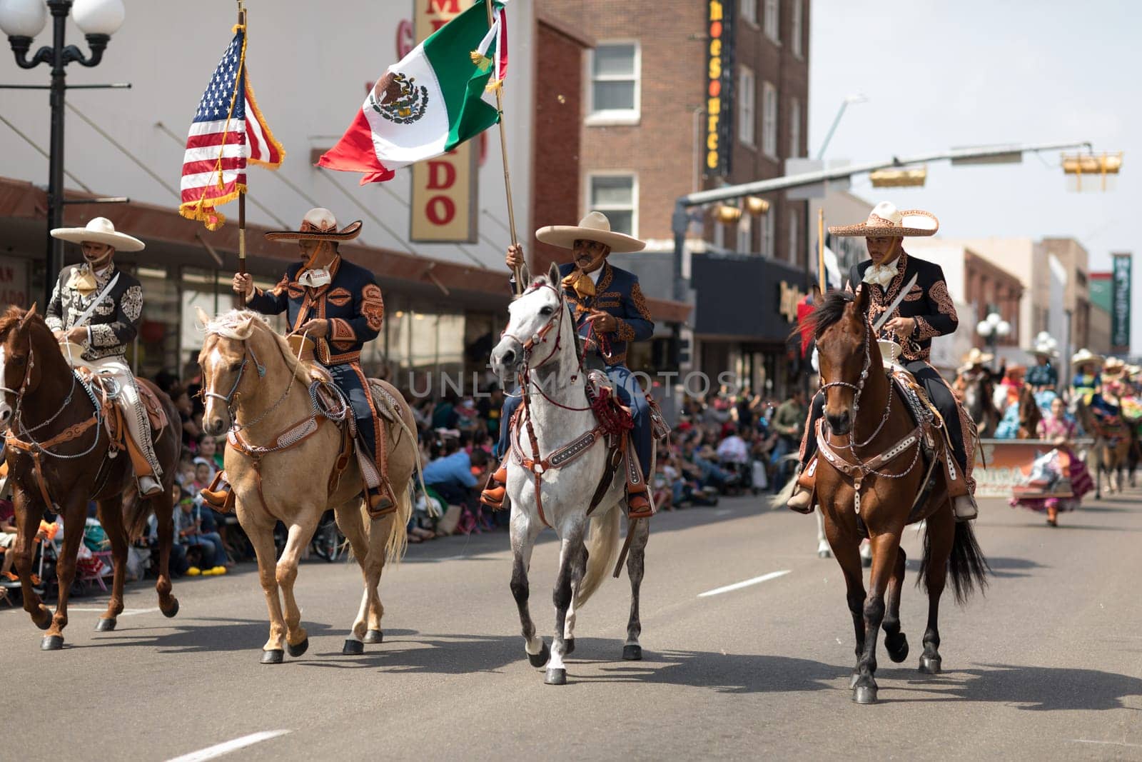 Brownsville, Texas, USA - February 24, 2018, Grand International Parade is part of the Charro Days Fiesta - Fiestas Mexicanas, A bi-national festival between USA and Mexico.