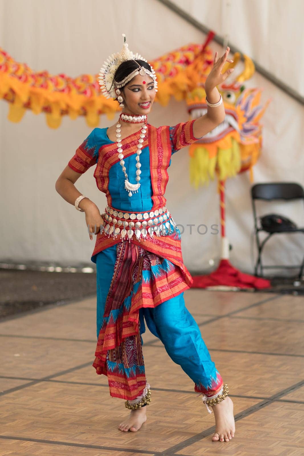 Columbus, Ohio, USA - May 27, 2018 The Kaustavi Movement dance group perform an  Indian classical dance at the Asian Festival.