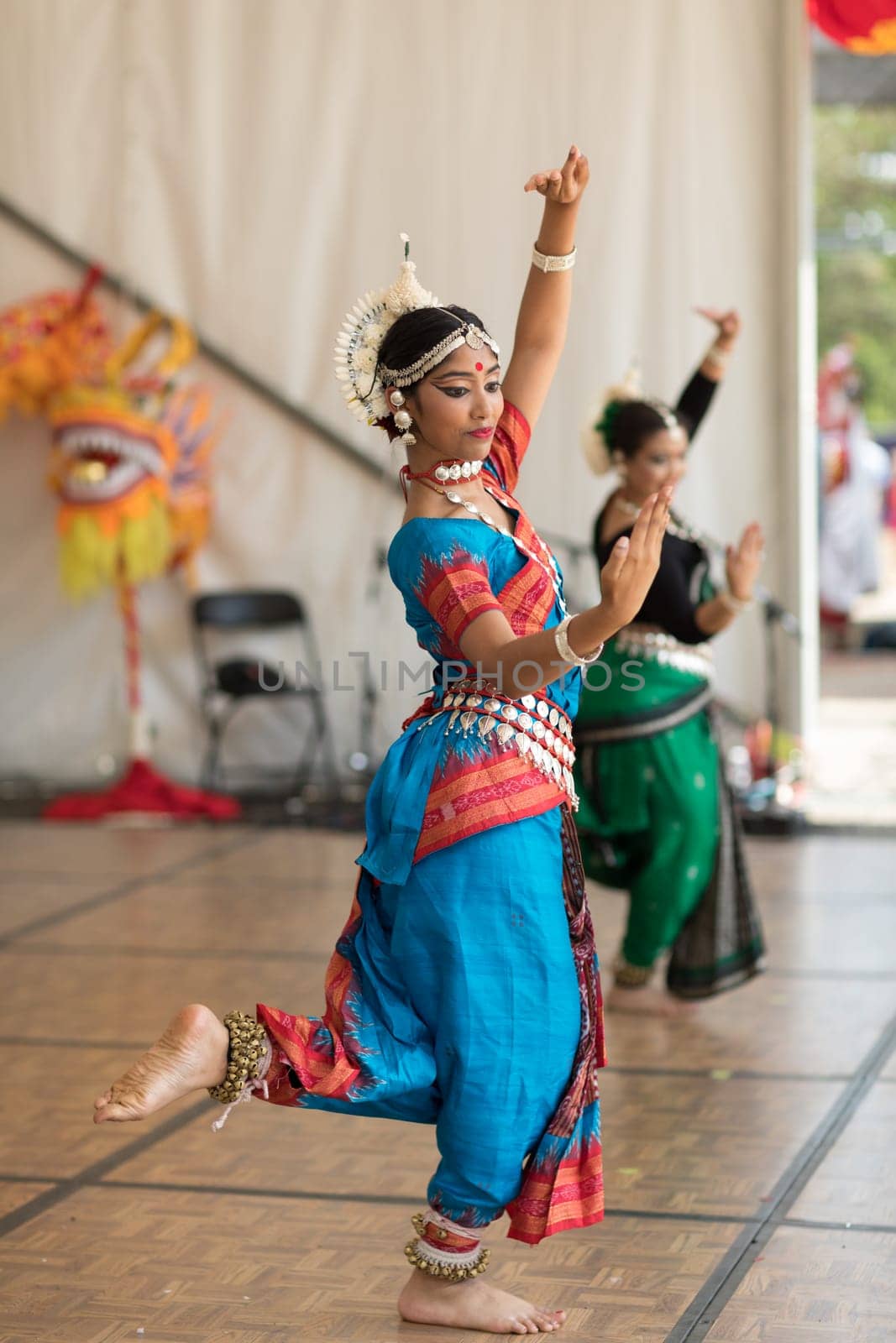 Columbus, Ohio, USA - May 27, 2018 The Kaustavi Movement dance group perform an  Indian classical dance at the Asian Festival.