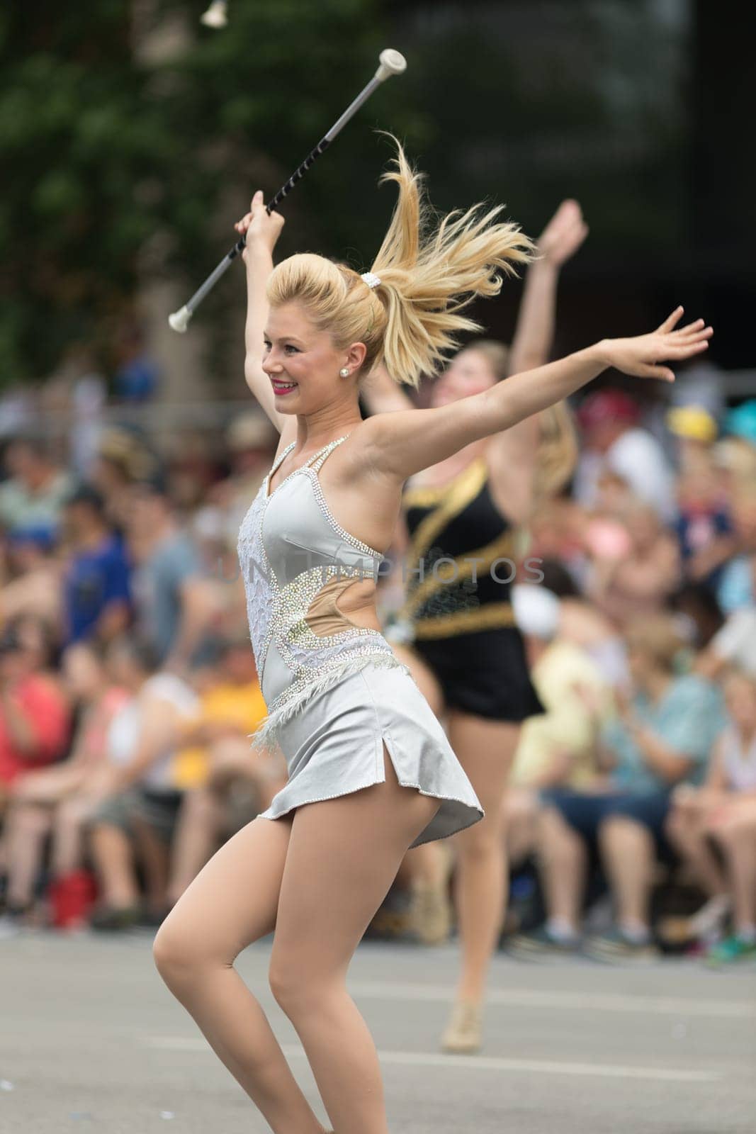 Indianapolis, Indiana, USA - May 26, 2018, Purdue University Cheerleaders perform at the Indy 500 Parade