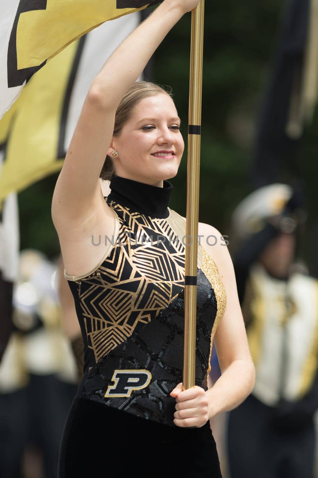 Indianapolis, Indiana, USA - May 26, 2018, Purdue University Cheerleaders perform at the Indy 500 Parade