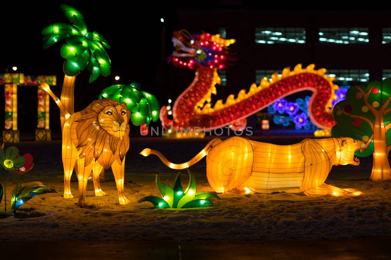 Indianapolis, Indiana, USA - January 07, 2018 - The Chinese Lantern Festival  with different sets of large lantern displays, is a festival of Chinese culture, art and different activities, visiting several cities around the united states around the year, giving an opportunity for the community to enjoy and experience the Chinese culture. This is first time the show visits Indianapolis in the winter of 2017-2018 at the Indiana state fairgrounds.