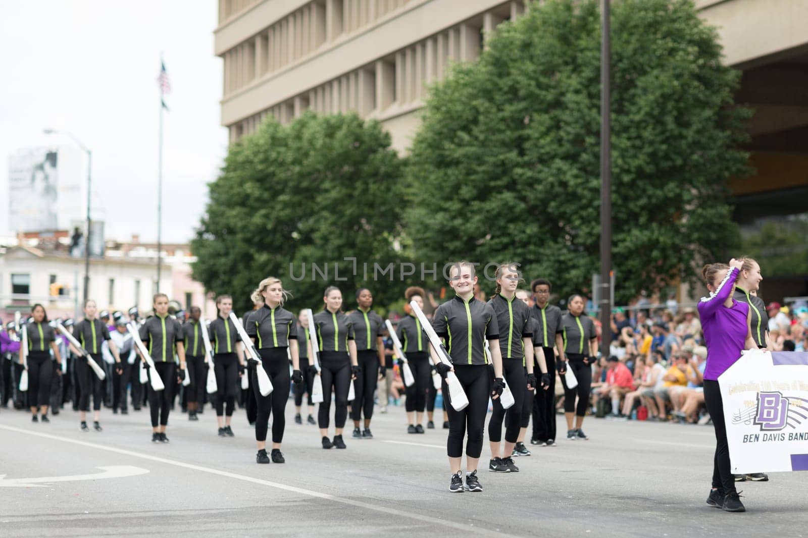 Indianapolis, Indiana, USA - May 26, 2018,  Members of the Ben Davis High School Band perform at the Indy 500 Parade