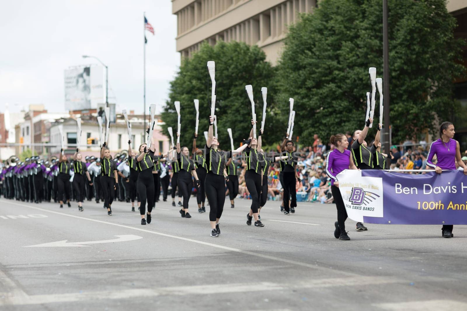 Indianapolis, Indiana, USA - May 26, 2018,  Members of the Ben Davis High School Band perform at the Indy 500 Parade