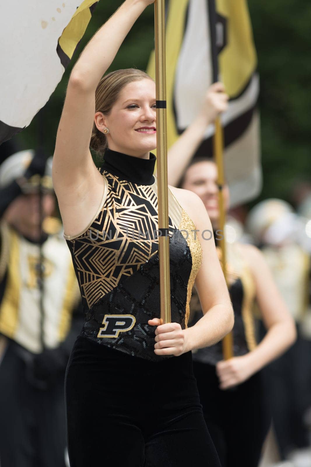 Indianapolis, Indiana, USA - May 26, 2018, Purdue University Cheerleaders perform at the Indy 500 Parade
