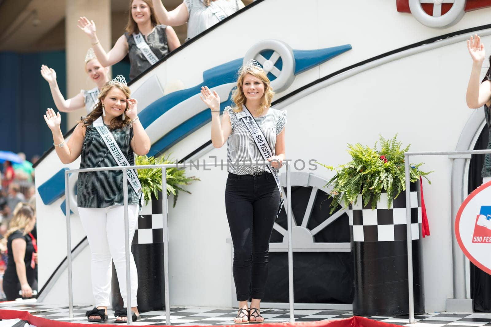 Indianapolis, Indiana, USA - May 26, 2018,  The Float carrying the indy 500 princesses at the Indy 500 Parade