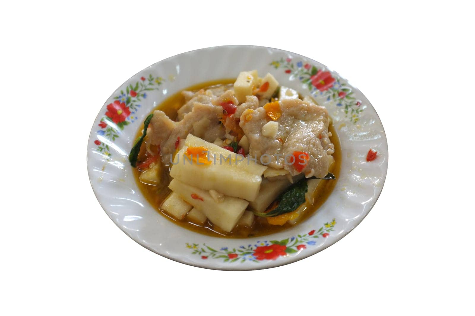 Stir fried  coconut shoot, fish ball , chilli with oyster sauce